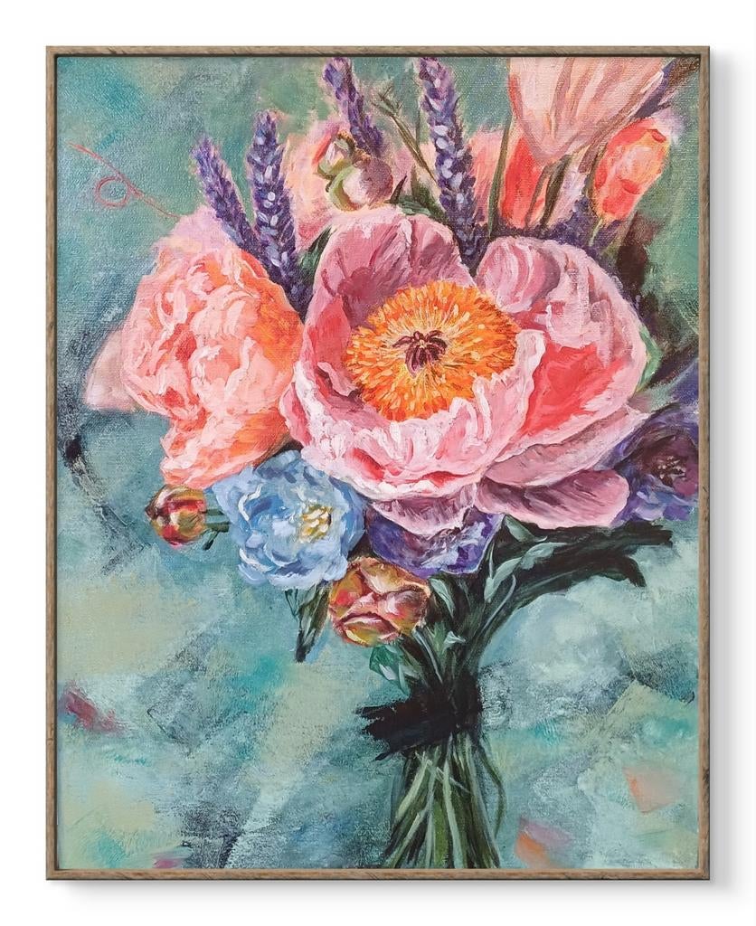 Olieverfschilderij Bloemen - Handgeschilderd 40x50cm, Ophalen of Verzenden