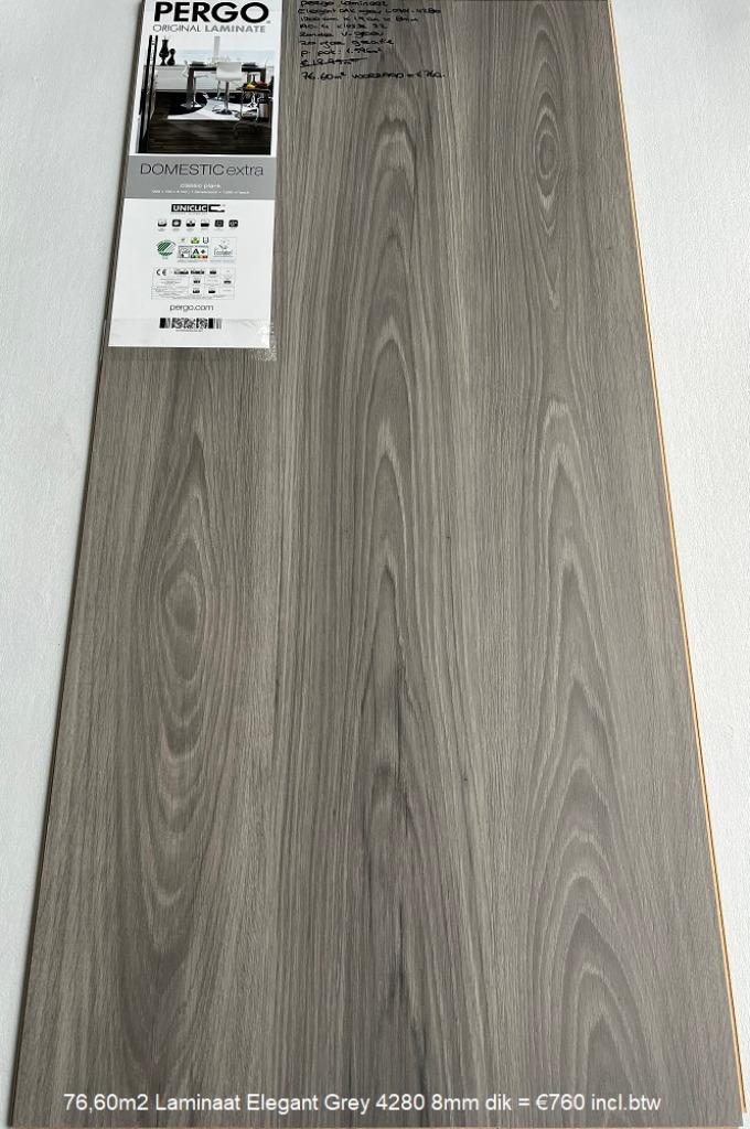 76m2 Laminaat Elegant Grey 4280 8mm dik = €760 incl. btw