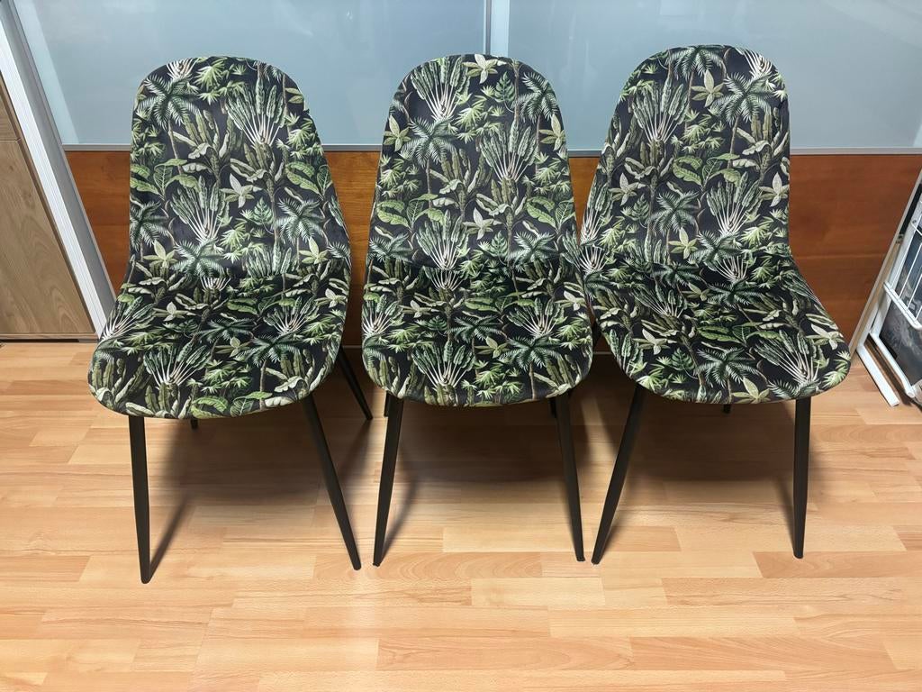 3 Zo Goed Als Nieuwe Eetkamerstoelen met Jungle Print, Huis en Inrichting, Stoelen, Ophalen, Overige kleuren, Drie, Zo goed als nieuw