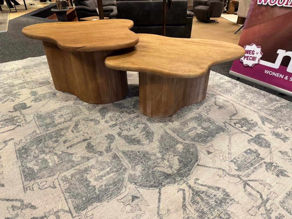 Salontafel 2-Delig Organisch mangohout Direct leverbaar, Huis en Inrichting, Tafels | Salontafels, Ophalen, 50 tot 100 cm, #Organisch#Salontafels#2-Delig#Mangohout#Japandi