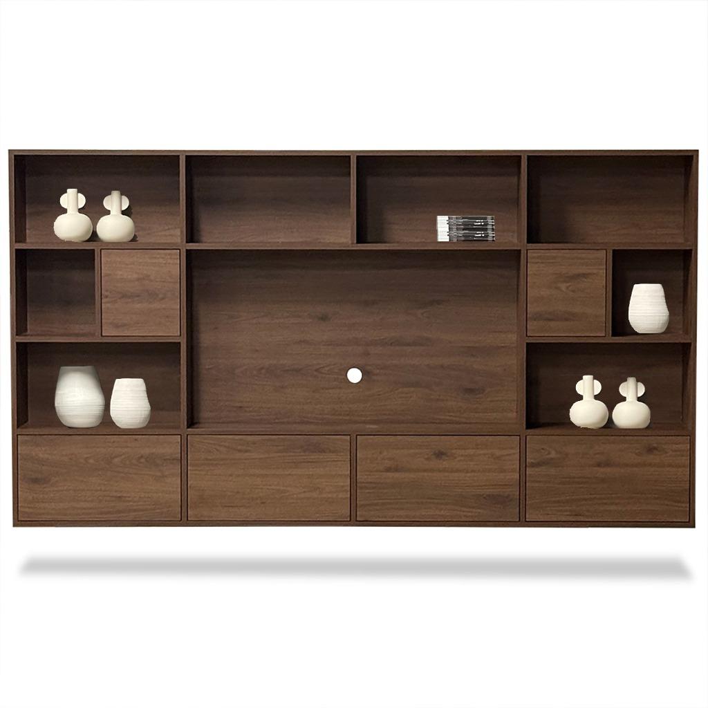 Cinewall wandkast japandi stijl noten 280x154cm, Huis en Inrichting, Kasten | Wandmeubels, Nieuw, 150 tot 200 cm, 250 tot 300 cm
