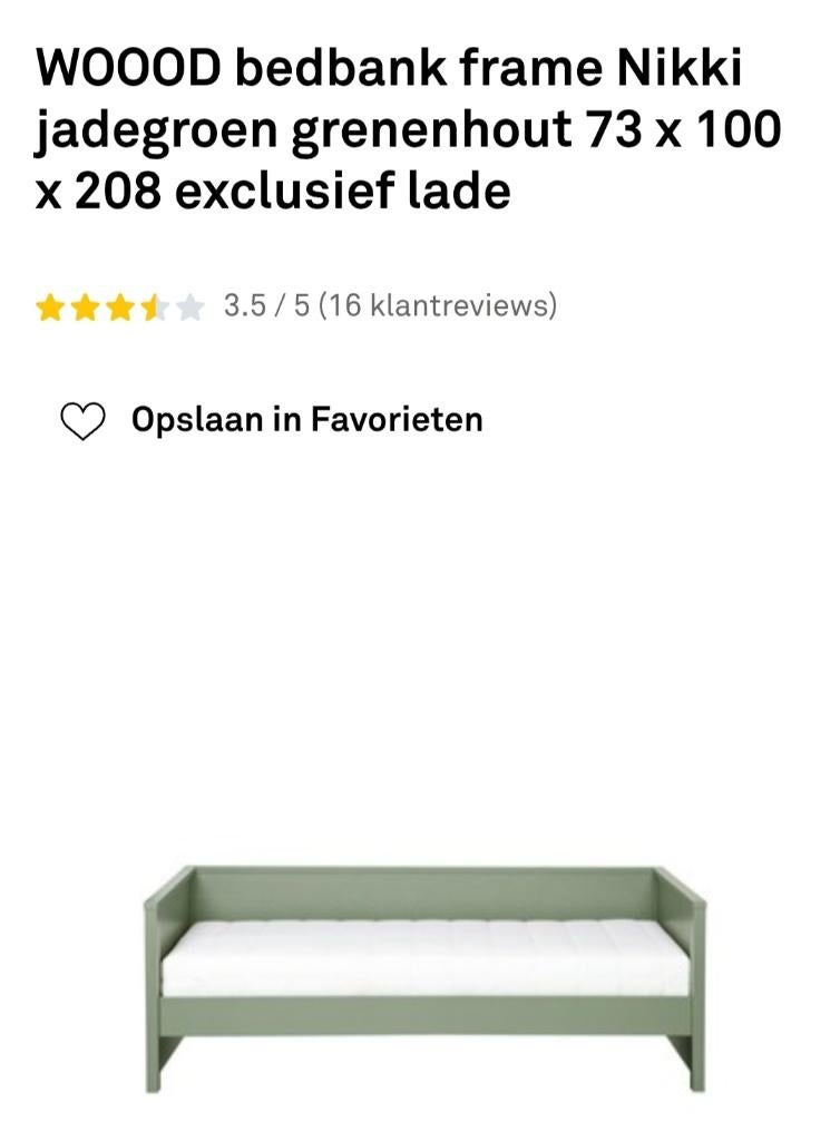 Woood bedbank Nikki groen 90 bij 200 cm in goede staat, Ophalen, 90 cm, Eenpersoons, Zo goed als nieuw