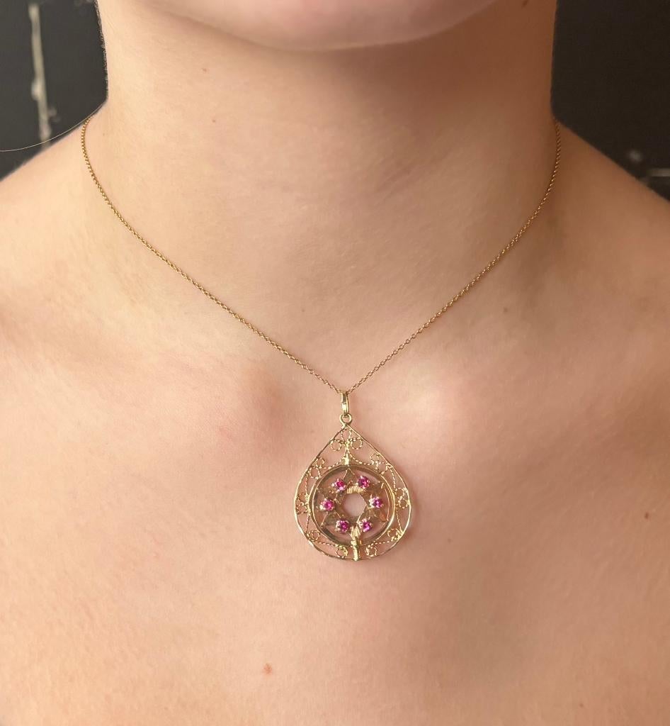 Davidster 14k gouden robijn turkoois ketting hanger, Voordeelsieraden, Verzenden, Zo goed als nieuw, Info@voordeelsieraden.nl
