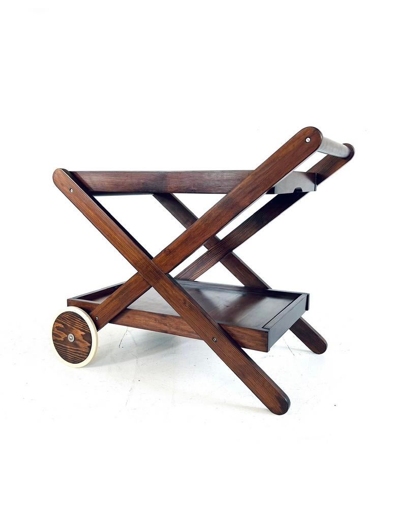 Vintage trolley jaren ‘60, Verzenden, Zo goed als nieuw, Vintage retro buisframe design rotan webbing papercord, 75 cm of meer