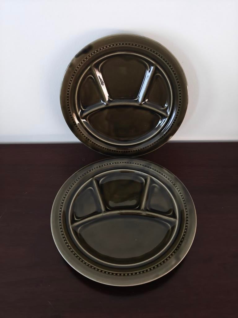 Donkergroene vintage fondue (vakjes) borden., Antiek en Kunst, Ophalen of Verzenden