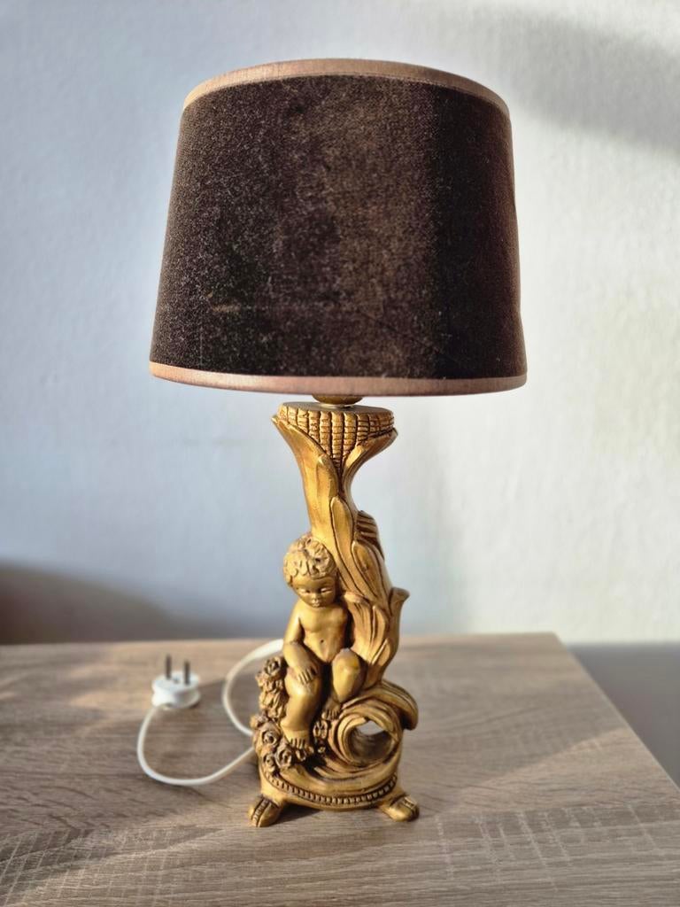 Vintage Cherubijn Tafellamp met botanische Motief, Huis en Inrichting, Ophalen, Stof, Gebruikt, Vintage