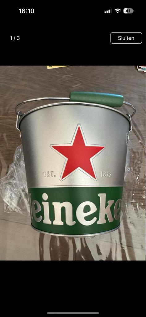 Nieuwe Heineken emmer met opener, Verzamelen, Biermerken, Ophalen of Verzenden, Nieuw