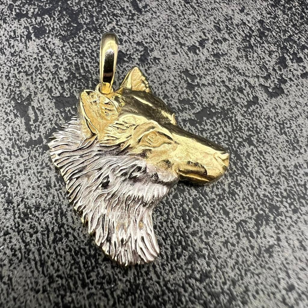 14 karaats gouden wolf hanger kop, Ophalen of Verzenden, Zo goed als nieuw, Goud
