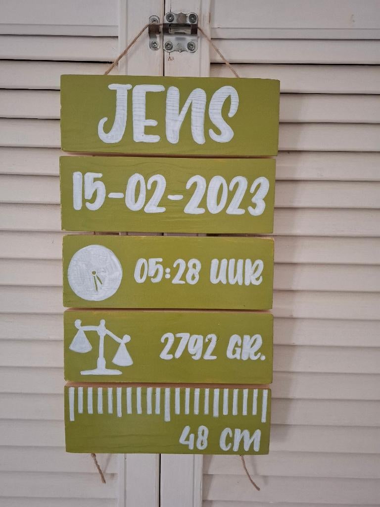 Uniek Kraam cadeau, Houten Naamborden nav geboortekaartje, Kraamcadeau, Info@rwhoutidee.nl, Nieuw, Ophalen of Verzenden
