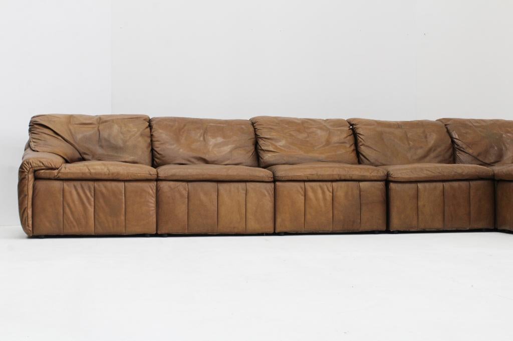 Vintage bruin leren modulaire Sofa Laauser  XL, Ophalen, Hoekbank, 300 cm of meer, Leer