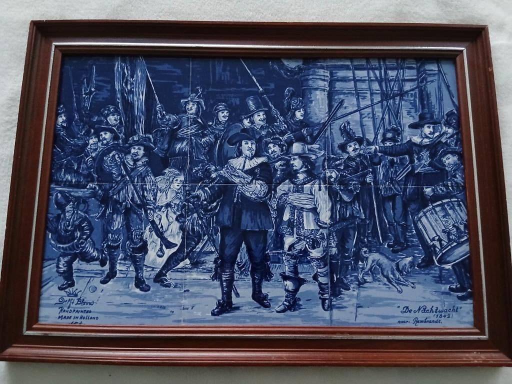 Delfts Blauw Nachtwacht Tegeltableau in Lijst, Ophalen