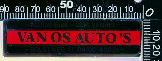 Sticker: Van Os Autos - Mariaheide (Spiegelsticker), Ophalen of Verzenden, Zo goed als nieuw, Auto of Motor