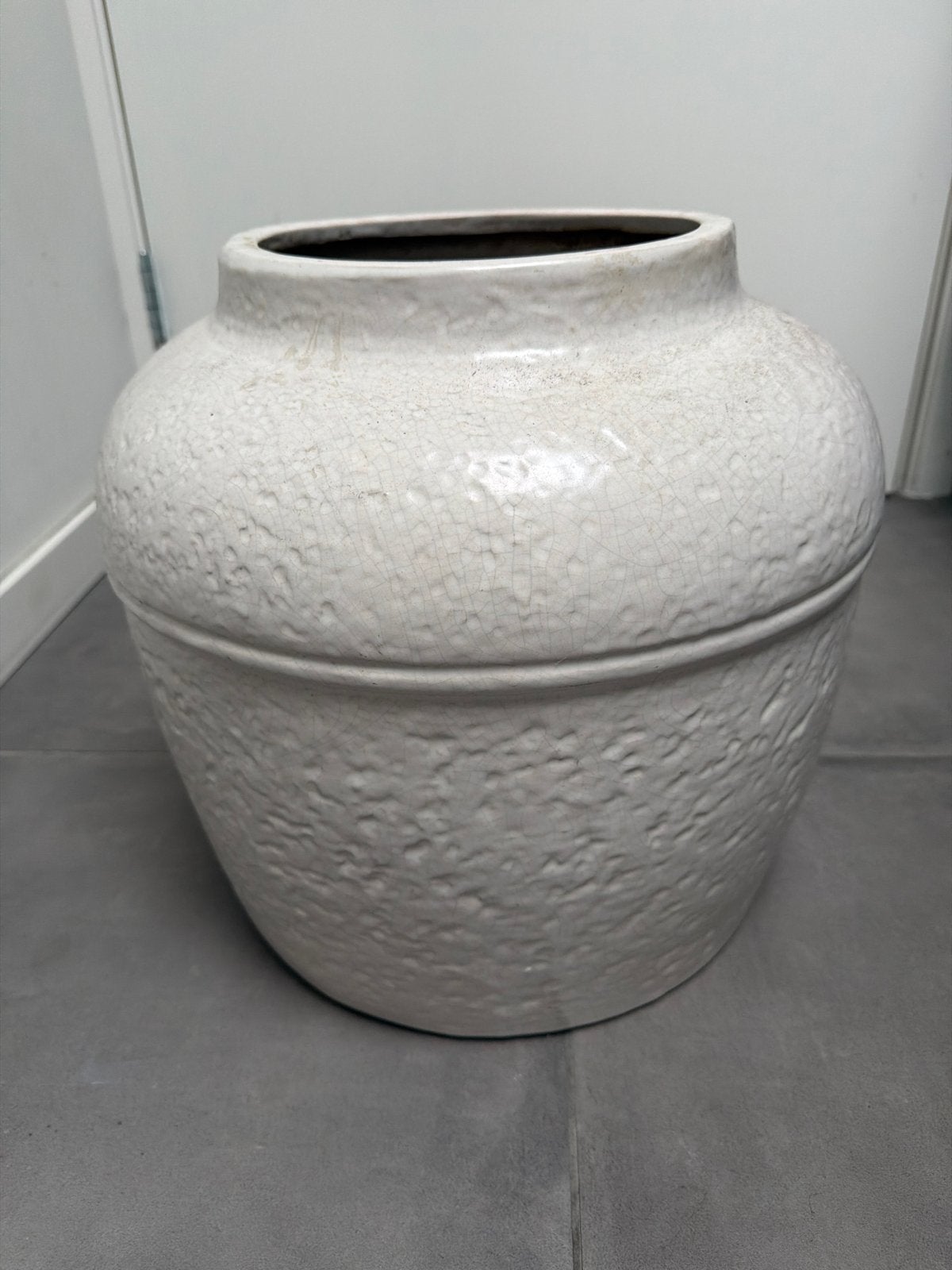 Grote crèmekleurige aardewerken pot met craquelé, Antiek en Kunst, Ophalen