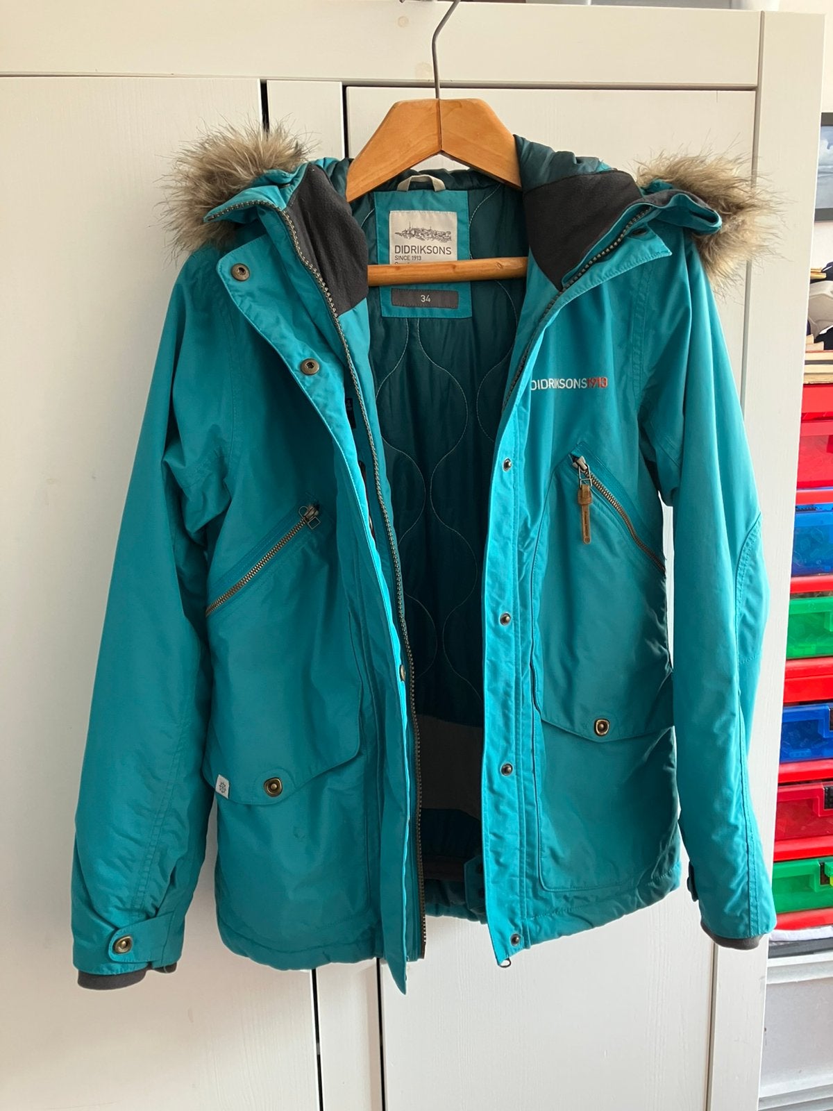 Didriksons Ronja turquoise winterjas maat 34 / maat 36, Kleding | Dames, Ophalen of Verzenden, Gedragen, Maat 36 (S), Jack