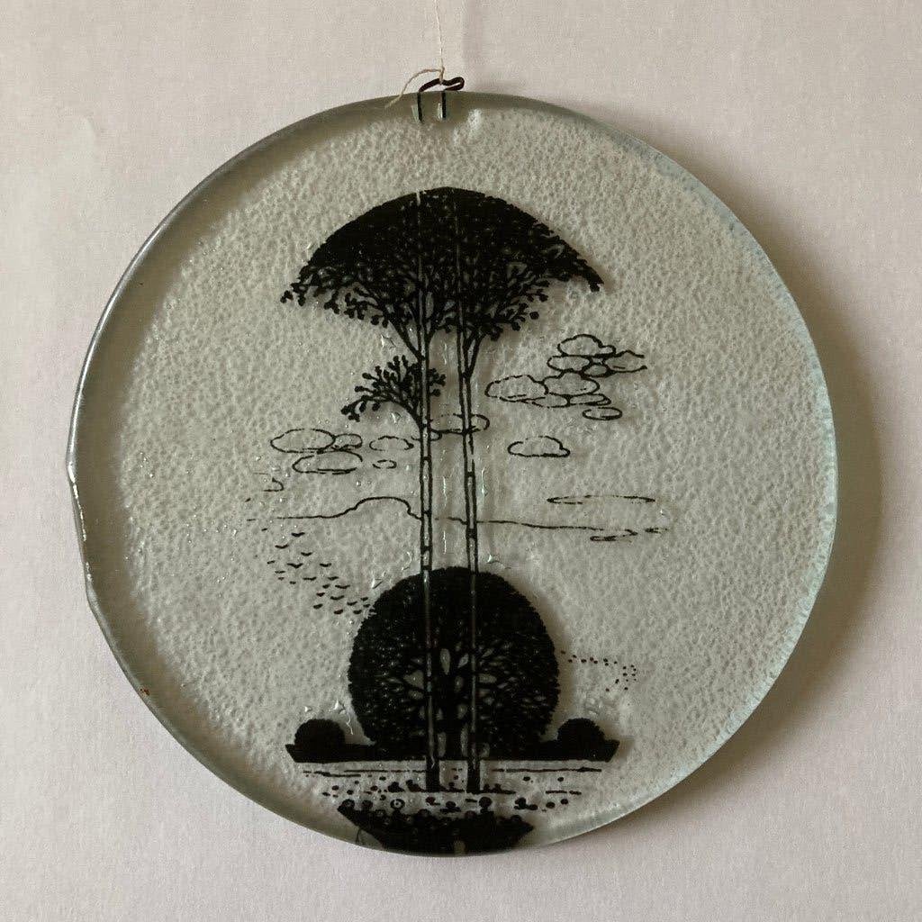 Vintage glazen raamhanger boom landschap (Ø 12cm), Antiek en Kunst, Ophalen of Verzenden