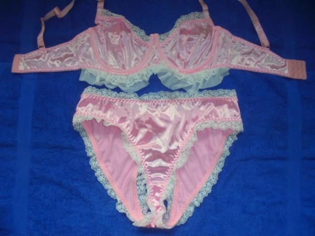 satijn sissy setje, Verzenden, Roze, Setje