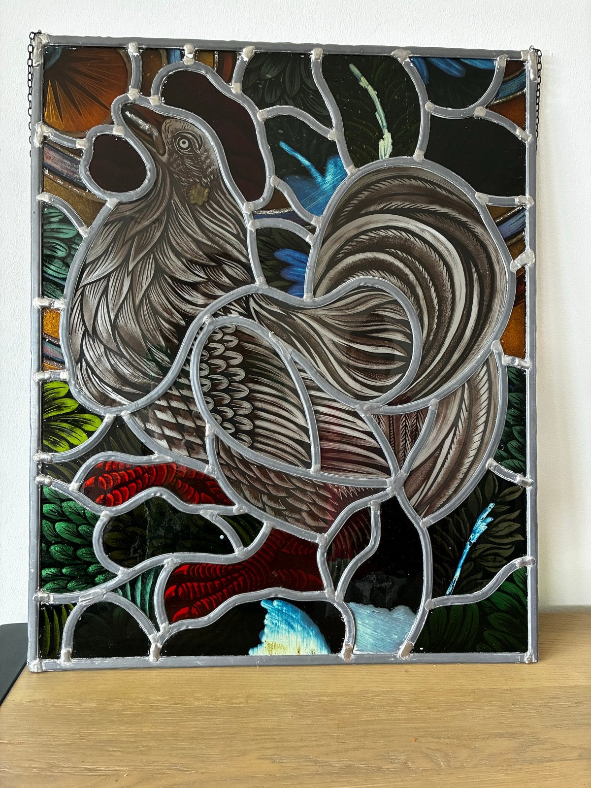 Glas in Lood Schilderij - Haan (45x55 cm), Antiek en Kunst, Ophalen of Verzenden, Handgemaakt, Wanddecoratie, 20 - 50 cm