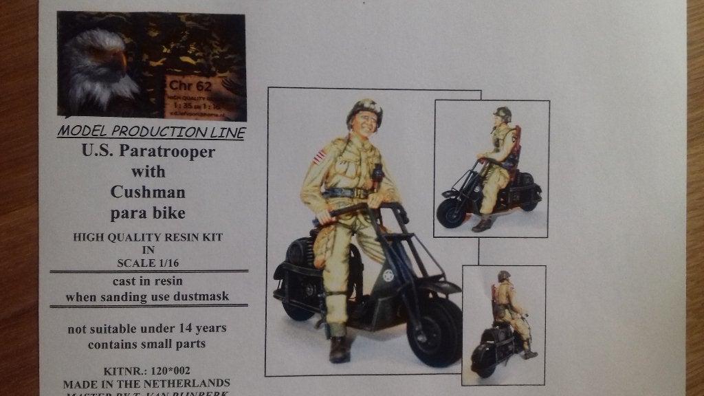 us paratrooper with cushman parabike 1/16, Ophalen of Verzenden, Nieuw, Groter dan 1:35, Figuur of Figuren