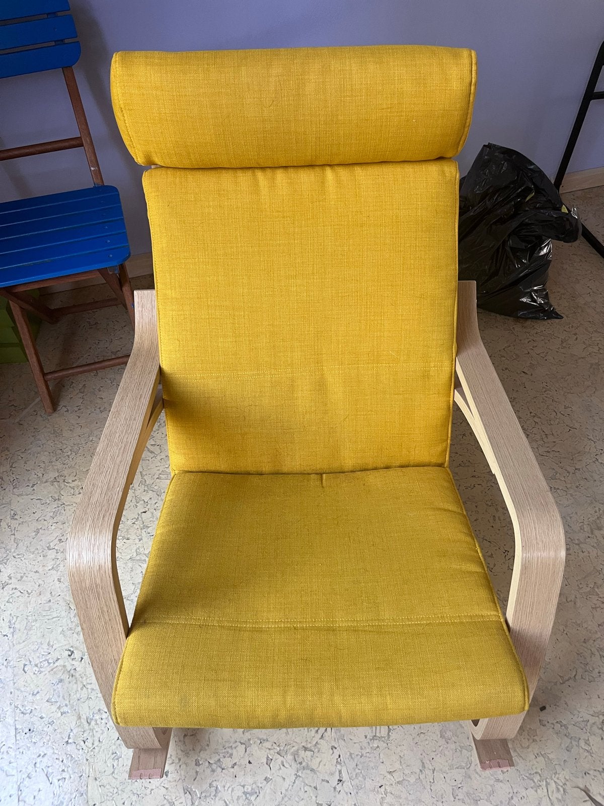 Gele schommelstoel met houten frame, ikea poäng, Ophalen, Overige kleuren, Zo goed als nieuw, Eén
