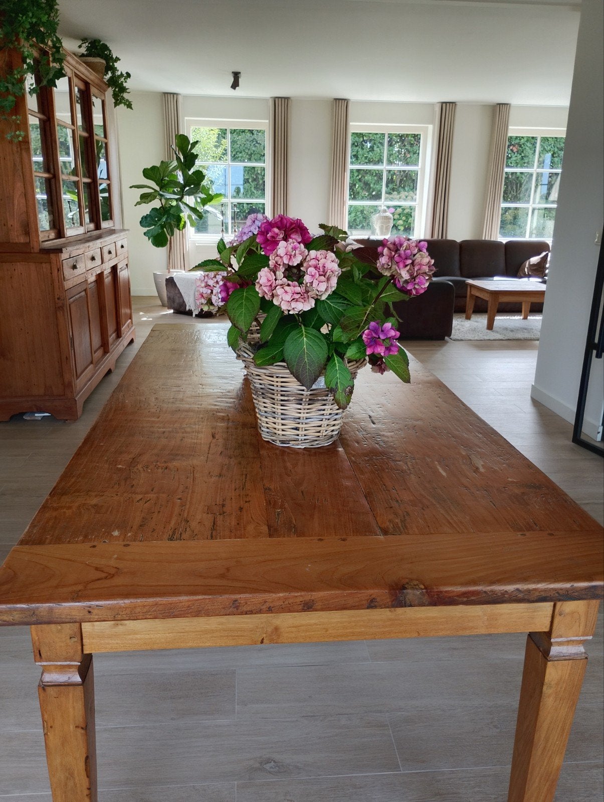 Robuuste Teak Tafel met 3 Lades - 220x100 cm, Gebruikt, 200 cm of meer, Rechthoekig, 50 tot 100 cm