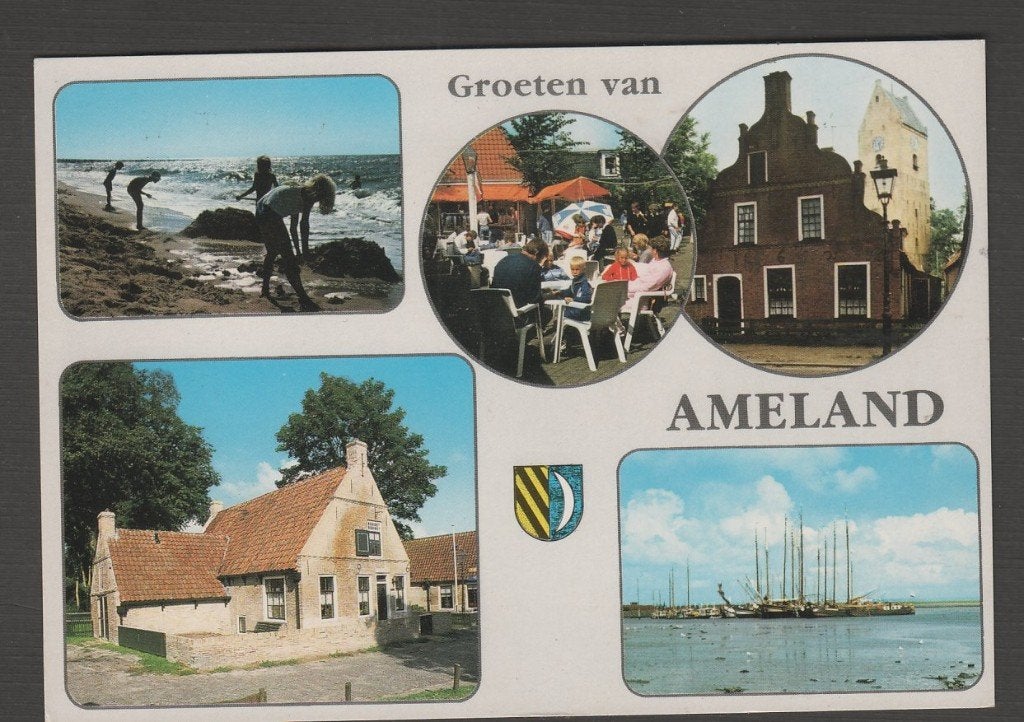 Ameland 5 luik Vissen aan Zee Haven Gelopen 1989 Zegel 55 ct, Ophalen of Verzenden, 1980 tot heden, Gelopen, Waddeneilanden