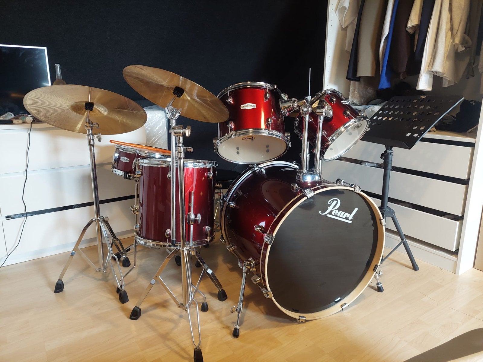 Pearl Forum Rood drumstel compleet, Ophalen, Zo goed als nieuw, Pearl