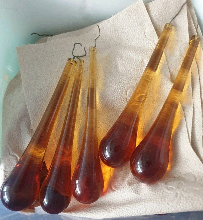 Glazen teardrop / pegel/ Murano/Amber /45 stuks met draad, Ophalen of Verzenden
