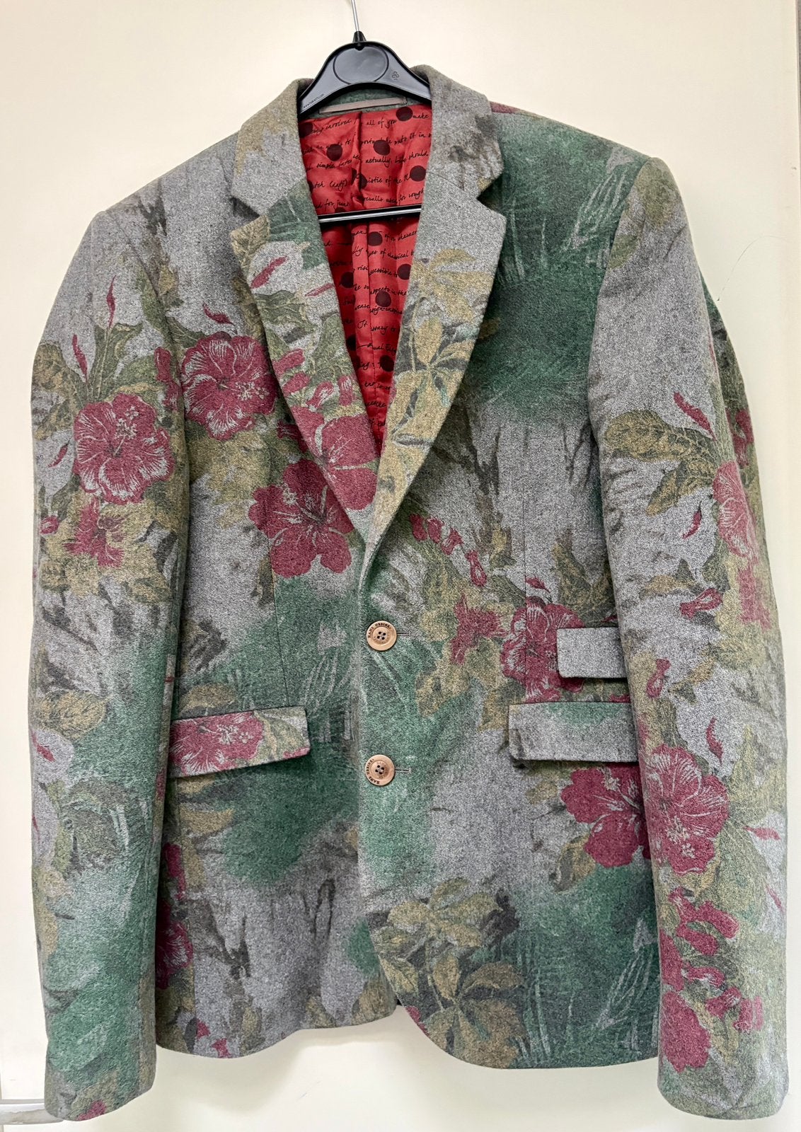 Hans Ubbink Wollen Colbert – Maat 52 – Unieke Bloemenprint, Ophalen of Verzenden, Zo goed als nieuw, Maat 52/54 (L), Meerkleurig