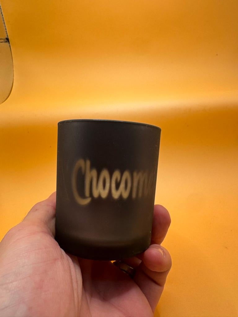Theelichthouder / Kaarsenhouder met opdruk Chocomel, Overige materialen, Gebruikt, Zwart, Ophalen of Verzenden