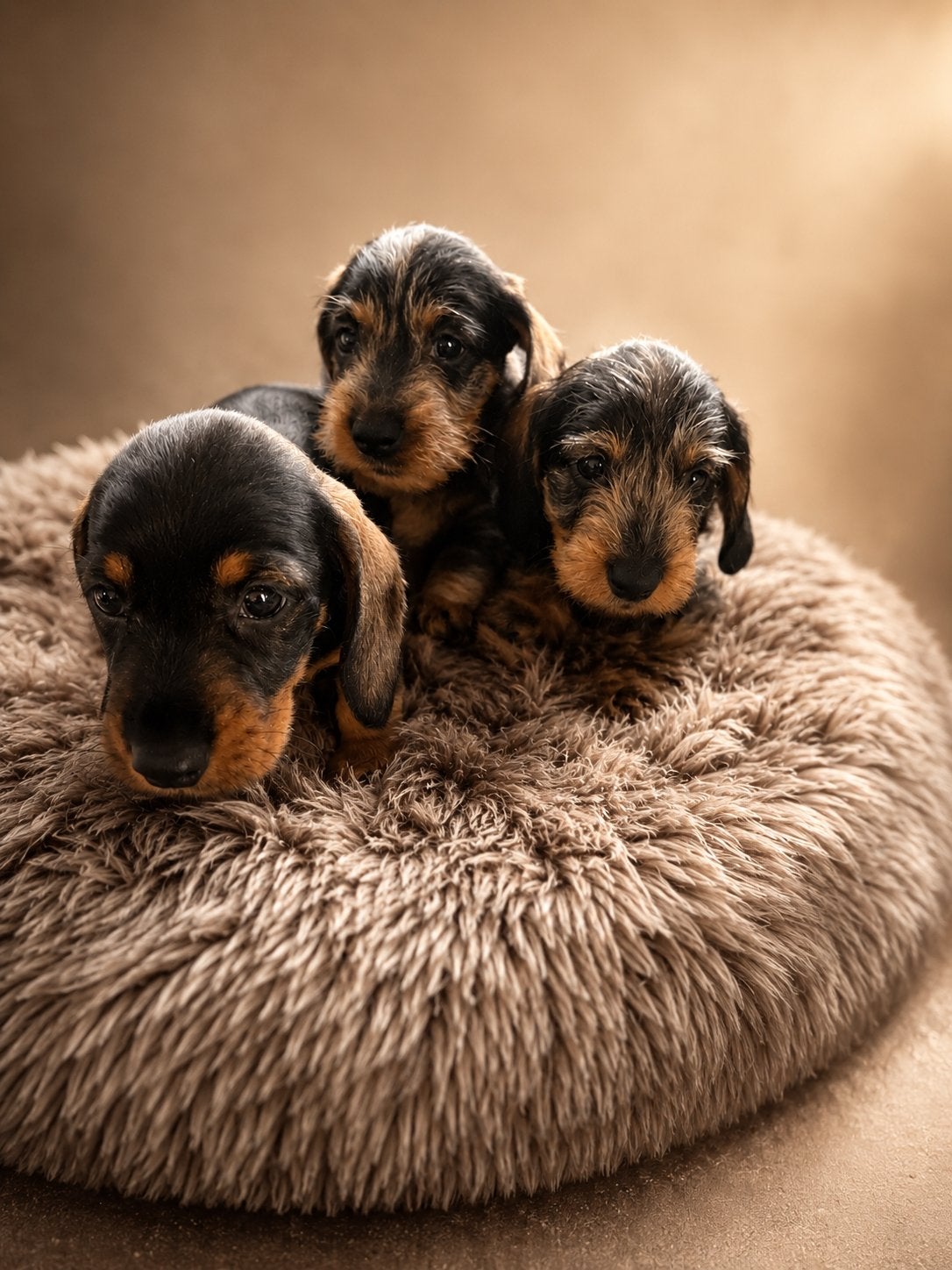 Ruwharige Teckelpups 2 teefjes & 1 reutje ( gevlekt, dapple), Standaard, 8 tot 15 weken, Parvo, Meerdere