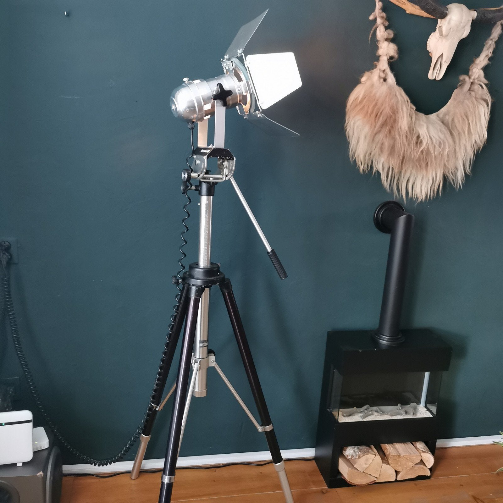 Vintage Filmspot Studio Lamp op Statief - Industriële Stijl, Gebruikt, Overige fittingen, Ophalen of Verzenden, 150 tot 200 cm