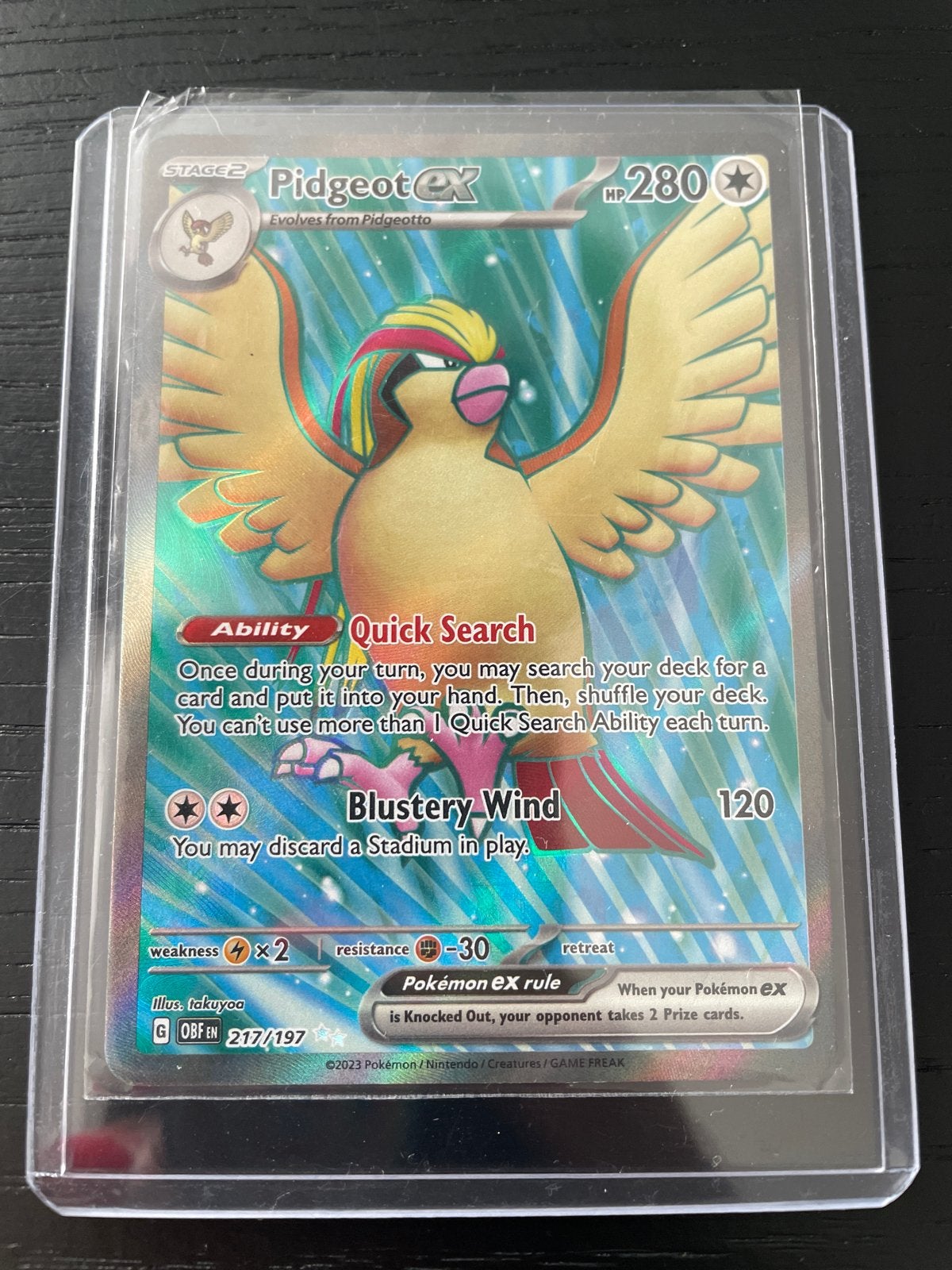 Pidgeot ex 217/197 Obsidian Flames Pokémon kaart, Ophalen of Verzenden, Zo goed als nieuw, Losse kaart, Foil
