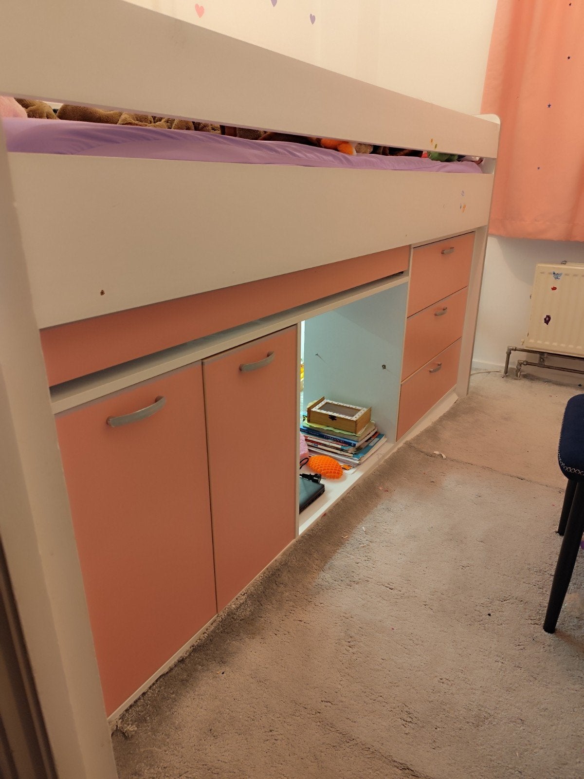Halfhoogslaper met opbergruimte en bureau, Ophalen, Gebruikt, 90 cm, Eenpersoons