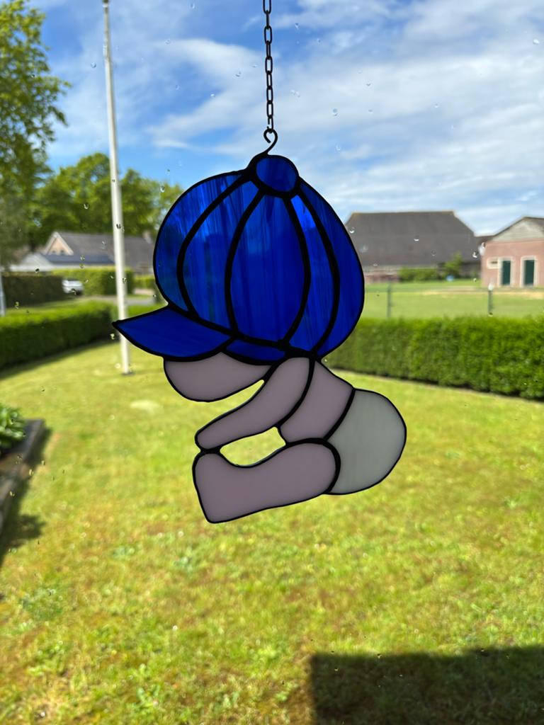 Tiffany glas-in-lood baby jongen raamhanger, Ophalen
