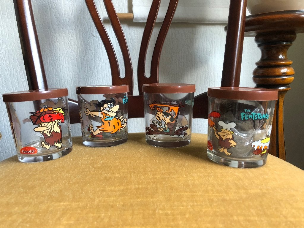 4 Flintstone glazen - nieuw, Glas of Glazen, Overige merken, Vintage, Nieuw