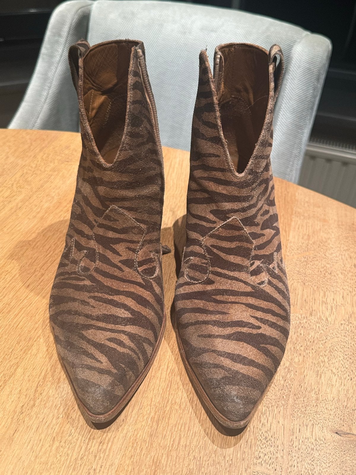 Vero Cuoio leren laarsjes met tijger print - Maat 41, Ophalen of Verzenden, Gedragen, Bruin, Lage of Enkellaarzen