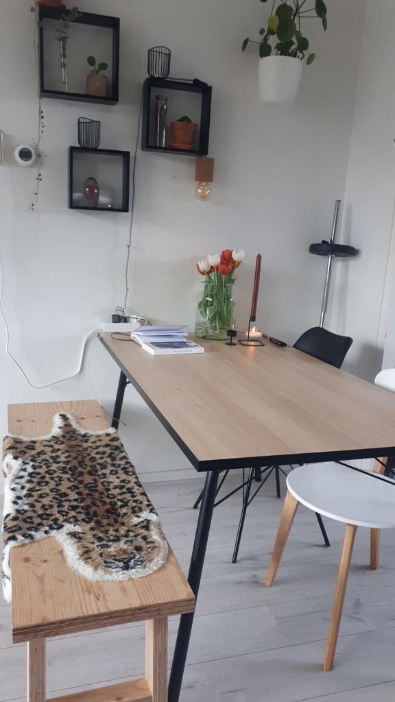 Eetkamertafel - 80 x 140 cm bruin/zwart, Huis en Inrichting, Tafels | Eettafels, 100 tot 150 cm, 50 tot 100 cm, Zo goed als nieuw