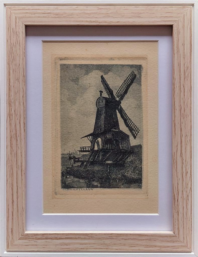 Paltrokmolen De Pet - Kunstenaar: Paul Oskar Matthes, Antiek en Kunst, Ingelijst, Ets, Ophalen of Verzenden, Landschap