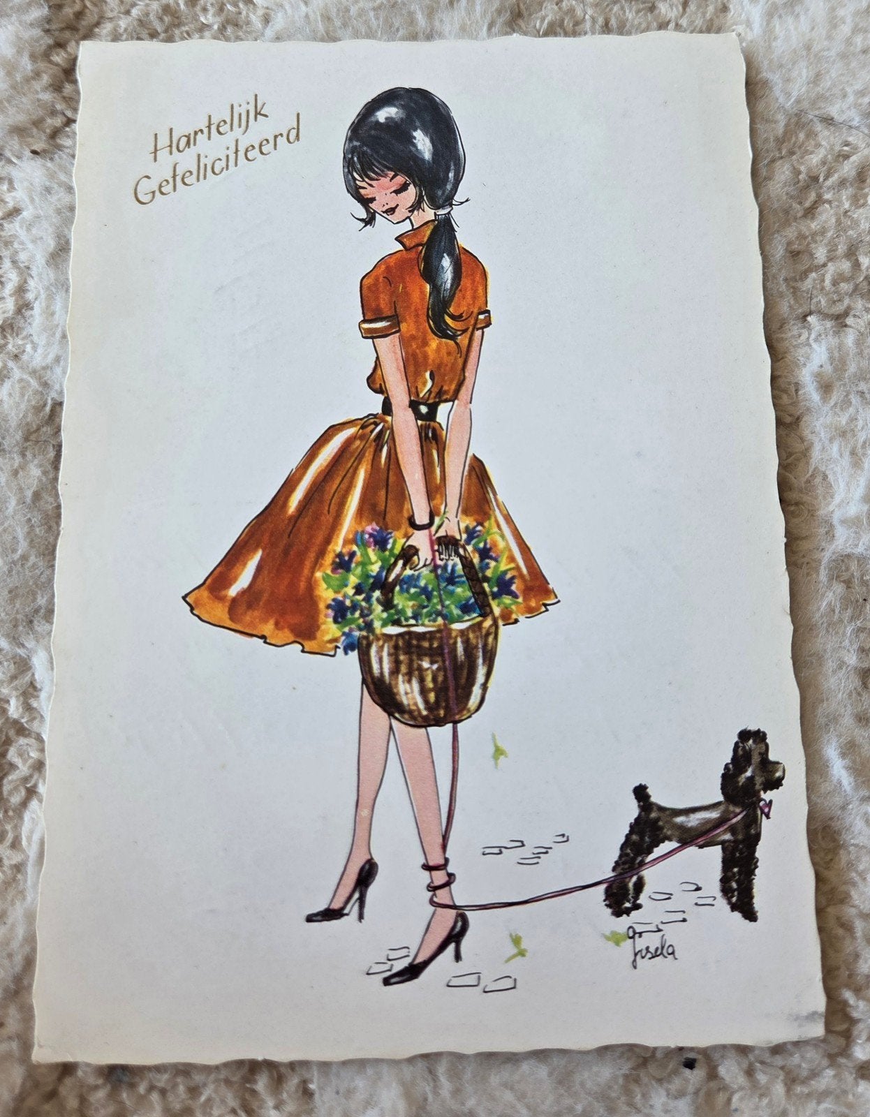 Dame met Hond en Bloemenmand, Verzenden, 1960 tot 1980, Gelopen, Kinderen