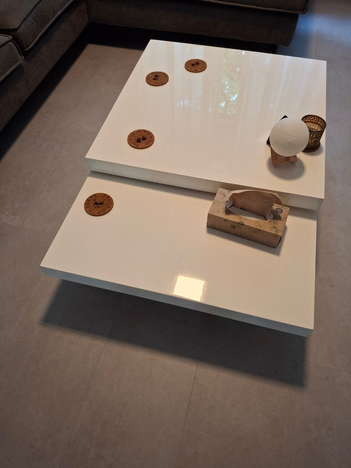 Witte hoogglans salontafel, draaibaar/ vergroot, Ophalen, Overige materialen, Gebruikt, 100 tot 150 cm