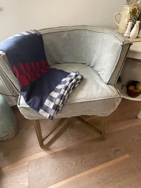Warme deken / plaid. Blauw rood grijs. Ikea Ellen Ruta zgan., Ophalen, Woondeken, Wasbaar, 130 cm