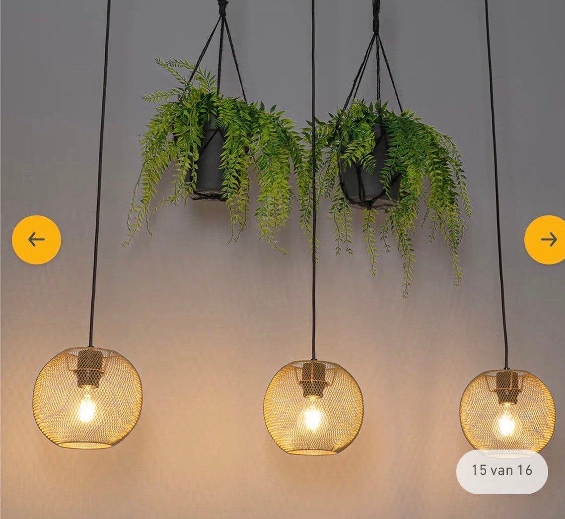 Industriële hanglamp goud 3-lichts - Flor, Ophalen, Nieuw, Metaal, E27 (groot)