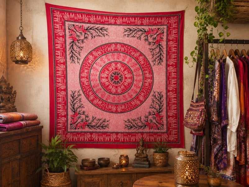 Mandaladoek wandkleed Grand foulard bedsprei strandkleed, 3811JM, Info@rodebeagle.nl, Rode Beagle kunstbloemen, Nieuw