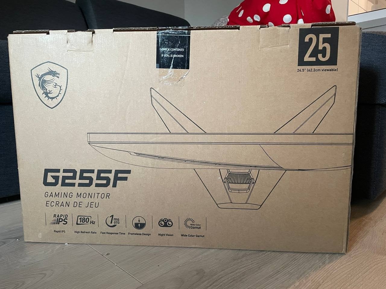 MSI G255F 25" Gaming Monitor – Scherm met barst (defect), Computers en Software, Monitoren, Gaming, MSI, Full HD, Ophalen of Verzenden