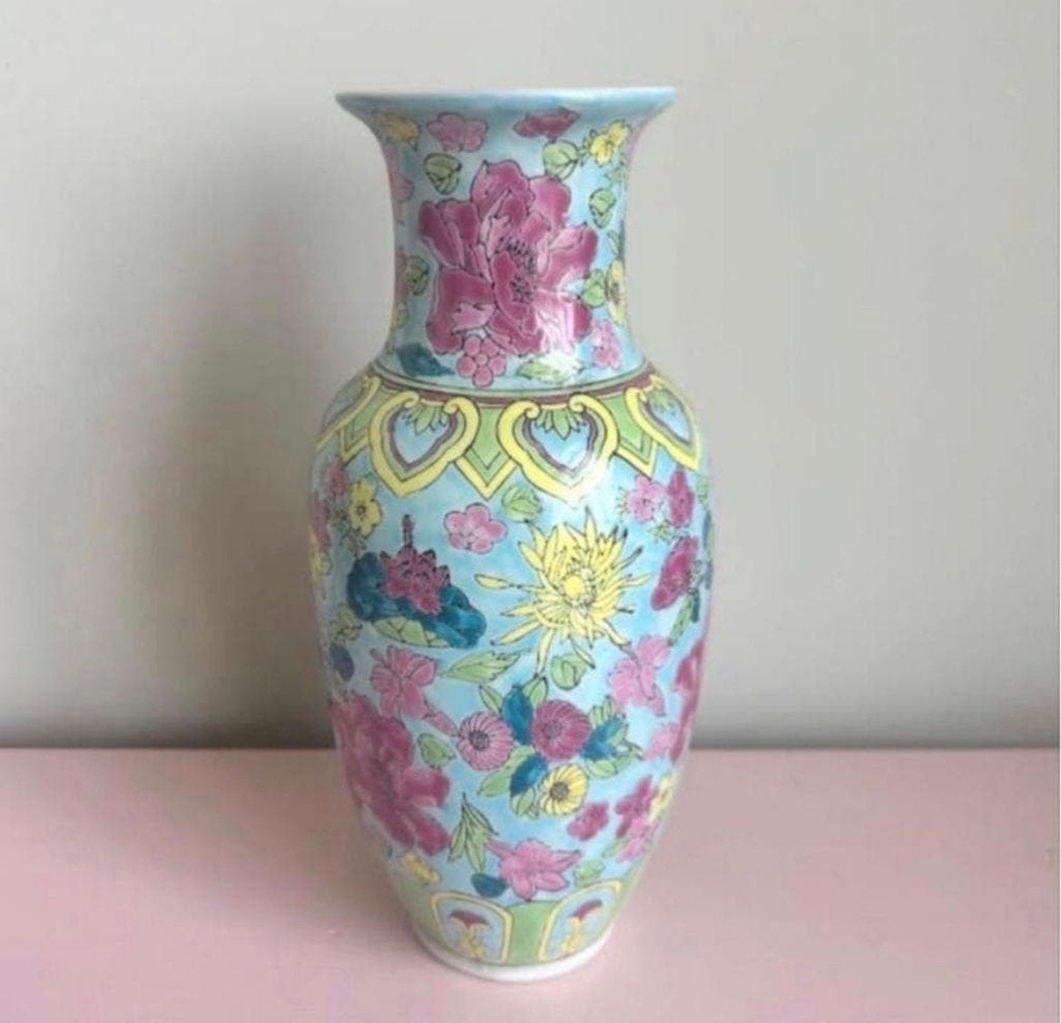 Vintage Chinese bloemenvaas - Porselein, handgeschilderd, Ophalen of Verzenden