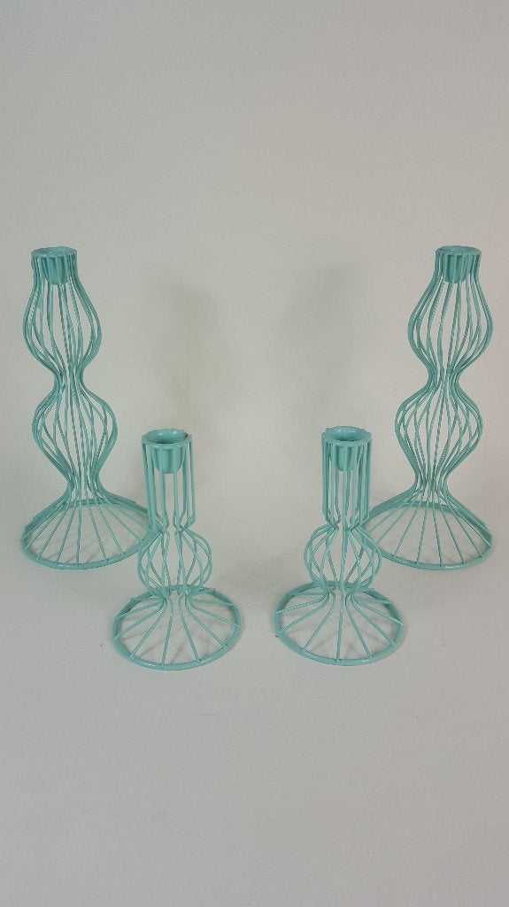 Set van 4 vintage kandelaars, groen draad metaal. 2A2, Tweedehands verkoop, Gebruikt, Ophalen of Verzenden, Geen@idee.nl