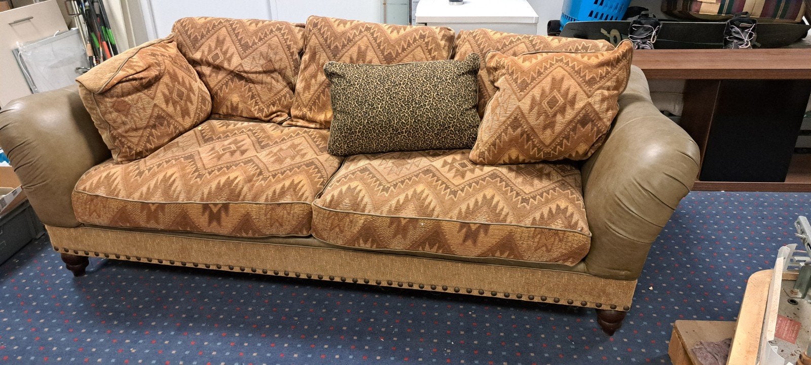 3 zits bank amerikaanse style, stof en leer., Huis en Inrichting, Ophalen, 100 tot 125 cm, Driepersoons, Zo goed als nieuw