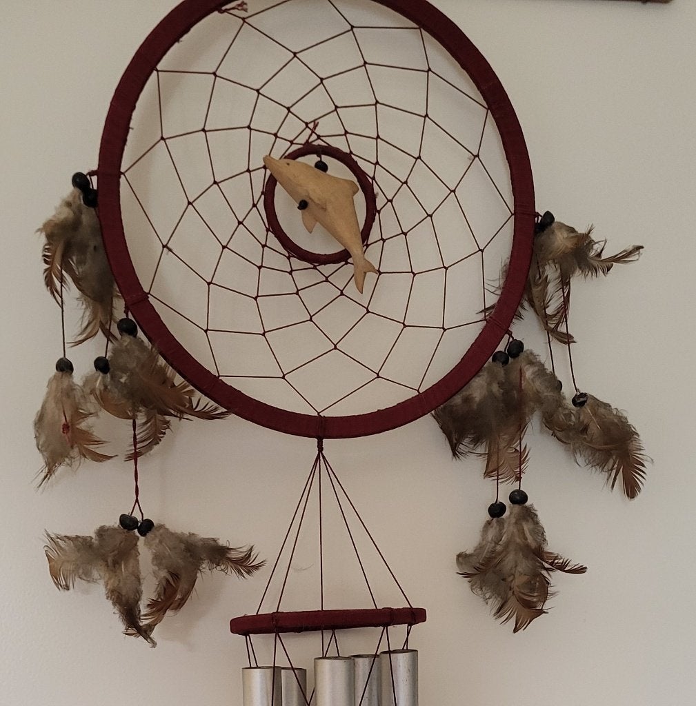 grote dromenvanger/windgong dolfijntjes met veertjes 88 cm, Verzenden, Zo goed als nieuw