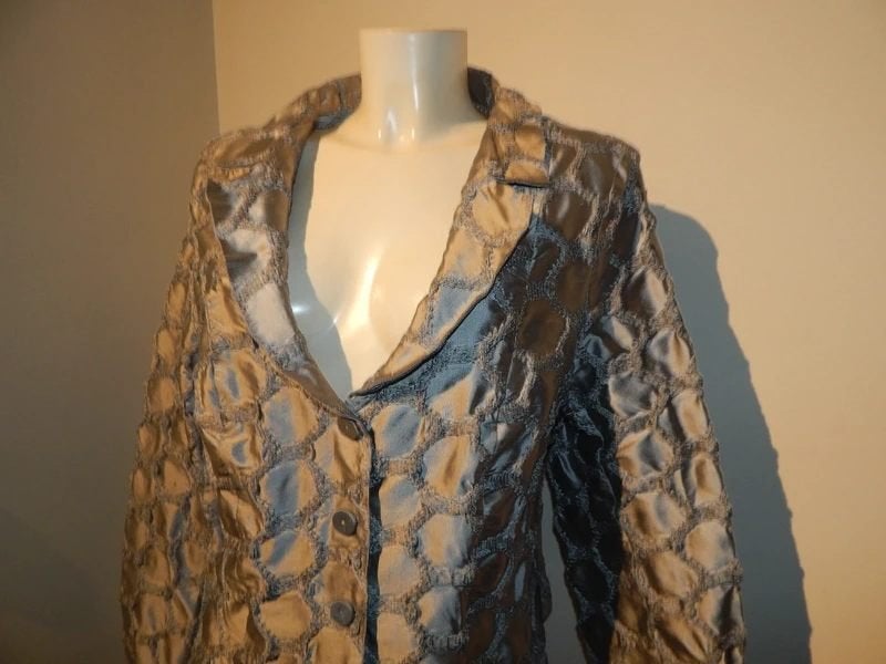 Moq zuiver zijde zilver jasje blazer lichte glans mt 46, Kleding | Dames, Verzenden, Maat 46/48 (XL) of groter, Zo goed als nieuw