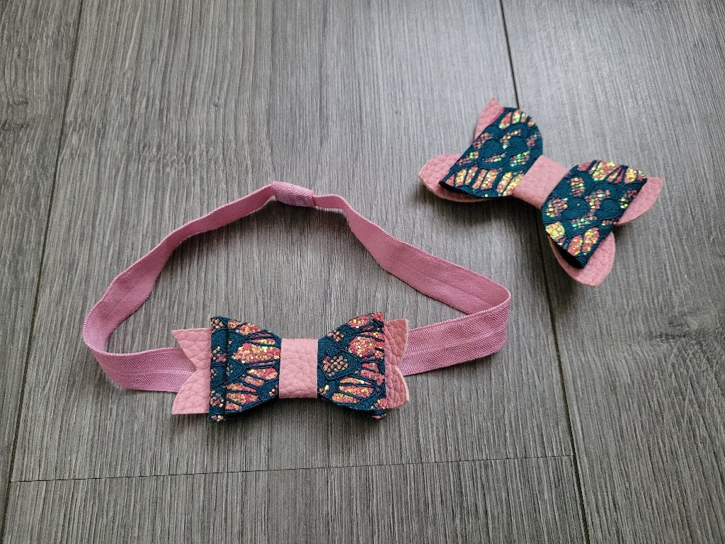 Roze groen haarbandje en speldje ~ MM2903, Ophalen of Verzenden, Gebruikt